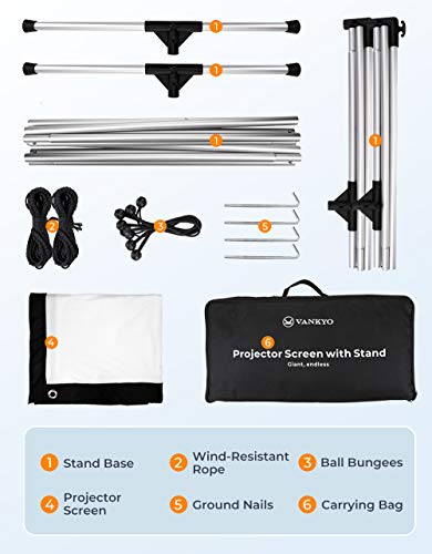 image for VANKYO StayTrue Projector Screen with Stand, 100 inch Portable Project