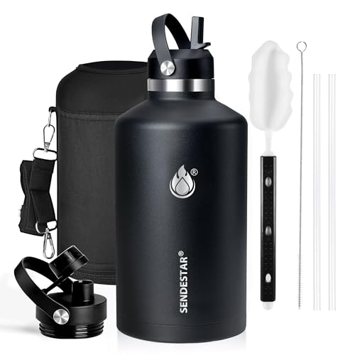 Image of One Gallon Insulated Water Bottle, Triple Wall Vacuum 128 oz Stainless Steel Water Bottles (Cold for 48 Hrs), Leak Proof, Non-BPA, Large Water Flask Jug with Straw Lid & Spout Lid