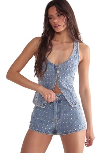 Nasty Gal Studded Denim Corset Top