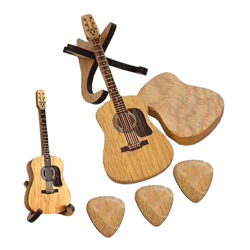 BINWAN Caja de púas de Guitarra acústica de Madera, Caja de púas de Guitarra de Madera, Caja de Almacenamiento de púas de Guitarra con Soporte 3 púas de Guitarra, Caja de Guitarra Retro for púa