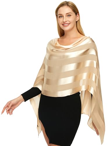 PANTONIGHT Women's Polyester Head Wrap Plain Metallic Evening Shawl Lightweight Wedding Shawl Satin Wraps for Party3