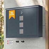 Zedelmaier XL Briefkasten Anthrazit Wandbriefkasten Postkasten Anthrazit Briefkasten mit Schloss Mailbox inkl. 4 Schlüsseln Letter Box 9.5 x 35 x 28 cm
