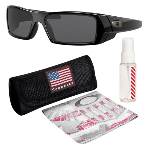 OAKLEY Monture OO9014 GASCAN POLISHED BLACK - Verres gris, lunettes de soleil rectangulaires non polarisées avec kit de lunettes officiel eSHADES, noir poli...