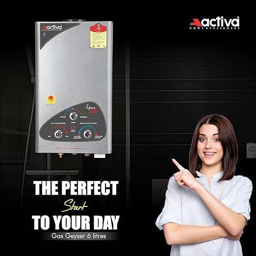 Image of ACTIVA Instant Aqua Gold LPG Gas Water Heater with Pure Copper Tank, Anti Rust Coating Geyser Saves Your GESYER from Corrosion by Water (Silver Metallic) 1 Year Warranty