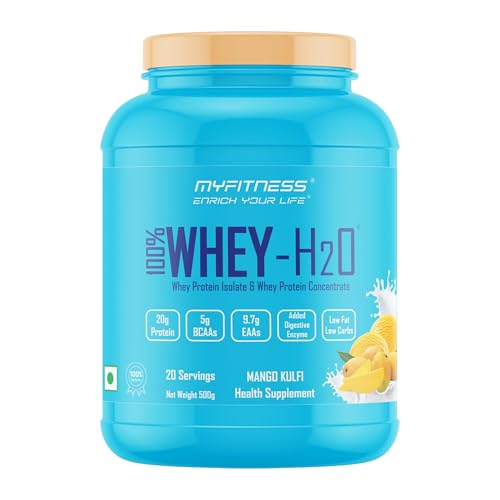Image of Myfitness Whey Protein 500g Mango Kulfi 20 Servings | 100% Whey H2O | 80% Protein Per Serving | Isolate Concentrate Blend | Added Digestive Enzymes | Protein Powder Supplement