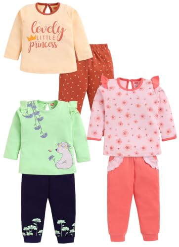 Image of LuvLap Baby Girls Regular Fit 100% Cotton Half Sleeves Girls Top CoSet Pack of 3