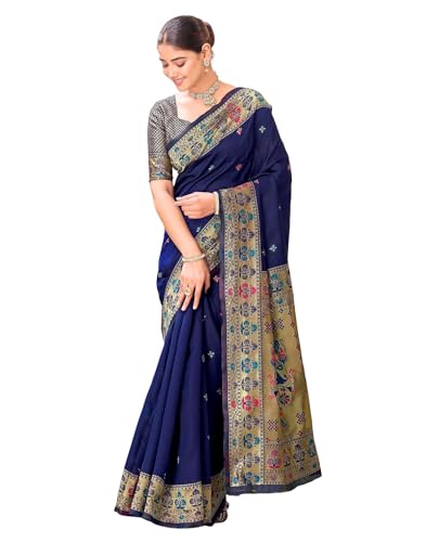 Image of SIRIL Women's Weaving Paithani Silk Saree With Unstitched Blouse Piece