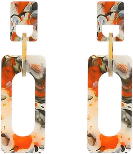 Colorful Acrylic Rectangle Geometry Dangle Drop Earrings Boho Double Squares Earrings Irregular Pattern for Women Jewelry Gift