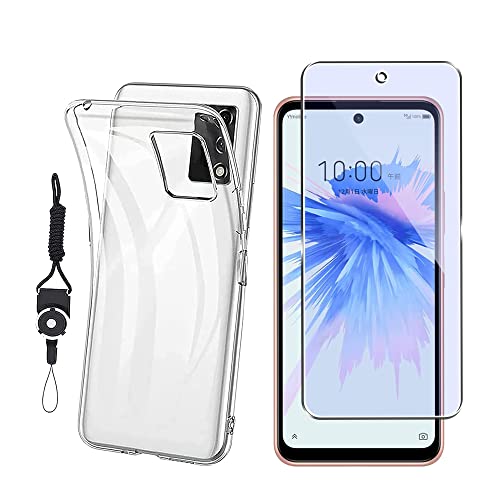 【ZTE Libero 5G II 用 ガラスフィルム ブルーライト + ZTE Libero 5G II ケース クリア】 日本製素材旭硝子製 ZTE Libero 5G II Y!mobile A003ZT 強化ガラス 指紋認証対応 ガラスフィルム 9H硬度 液晶保護フィルム + ケース クリア 全透明 カバー TPU 耐衝撃 柔らかい すり傷防 ZTE Libero 5G II