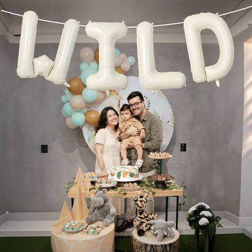 Image of Beige WILD Balloons for Wild One Party Decorations, 40 Inch Cream White Sand WILD Balloon Letters, Ivory Alphabet WILD Balloon for Kids Boys Girls Two Wild Birthday Baby Shower Party Decorations