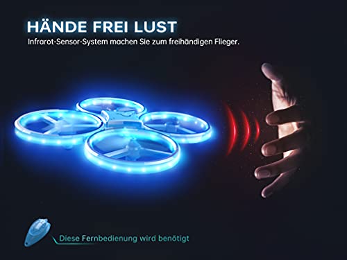 SP300 Drohne mit Blaue LED, RC Quadrocopter mit 3 Fernbedienungen, 2 Akkus für 14 Minuten, Throw’N Go, Automatische… – Bild 3