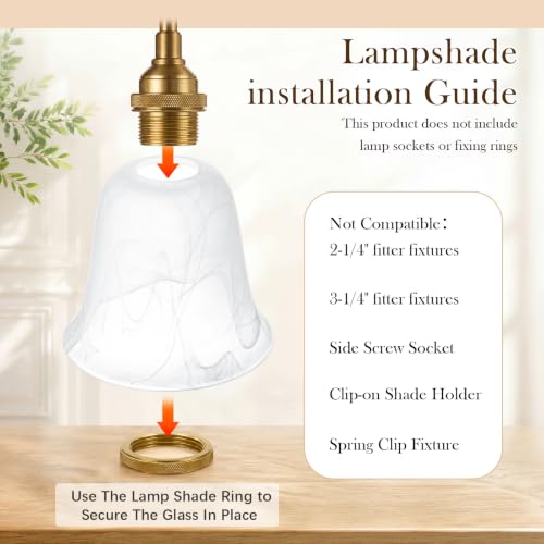 Image of Teenyyou 6 Pcs White Alabaster Bell Shaped Glass Lamp Shade Replacement