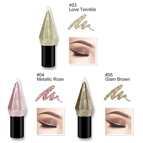 Erinde Liquid Glitter Eyeliner Colorful Set - 5 Colors Metallic Shimmer Silver White Gold Diamond Eye Liner, Long Lasting Glow Eyeliner Eye Shadow, Glittering Eyeliner Korean Makeup Make Eyes Sparkle #TOP2