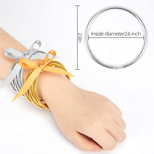 10 Pack Gold And Sliver Glitter Filled Party Bangles- Bowknot Glitter Filled Jelly Silicone Bangle Bracelet Lightweight Cute Fashion Bangles 5 Gold 5 Sliver Best Present Idea For Women Girls #TOP2