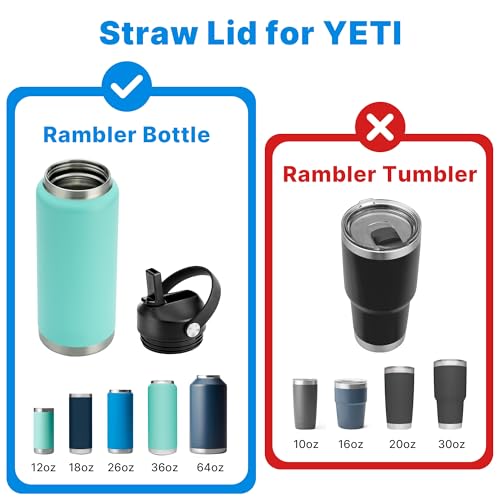 Image of Straw Lid for Yeti Rambler Water Bottle 18 26 36 64 oz, Replacement Lids with Straw for YETI Rambler Bottle, BPA Free Straw Cap