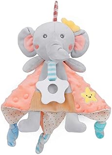 PomeloBaby Baby Comforters Blanket Stuffed Toy Soft Comforter with Teether Silicone, Newborn Gifts for Baby Girl Boy, Kids, and Toddlers (Elephant)