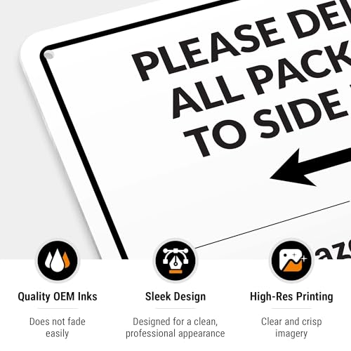 Image of Package Delivery Sign, Delivery Instructions Deliver All Package to Side Door Left Arrow Sign, 10x7 Inches, Rust Free .040 Aluminum, Fade Resistant, Made in USA