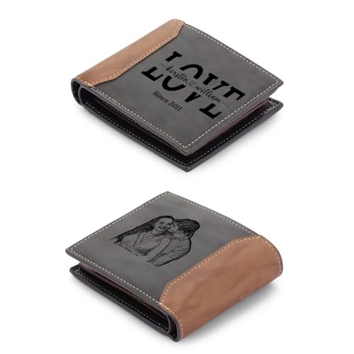Custom Photo Wallets for Men - Personalized Leather Wallets for Boyfriend, Husband - Valentines Day, Christmas (Color 1)