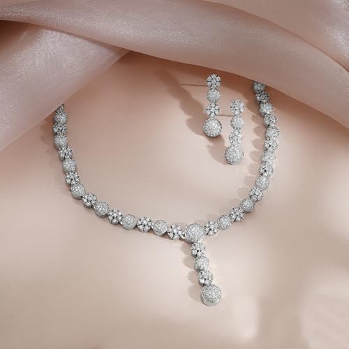 Image of Rubans Necklace Set American Diamond and Zirconia Statement Jewellery Gift for Women & Girls
