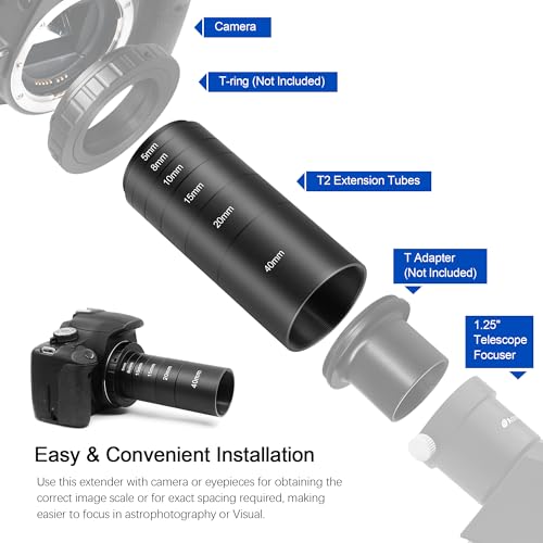 Astromania M42 Extension Tube Kit Telescope with T Thread 5 8 10 15 20 40mm | T2 Extension Tube Metal Construction, Telescope Photo Adapter Astrophotography Accessories, Fit M42 T2 T Ring DSLR/SLR Camera miniatura 3