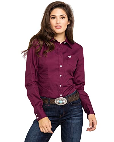 Cinch Women's Solid Long Sleeve Shirt, Burgundy, L #TOP14
