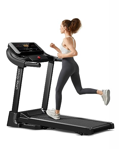 UMAY Fitness Home Folding 3 Level Incline Treadmill with Pulse Sensors, 3.0 HP Quiet Brushless, 8.7 MPH, 300 lbs Capacity, Dark