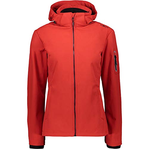 CMP Giacca In Softshell Da Donna Con Cappuccio Removibile, Ferrari-Nero,