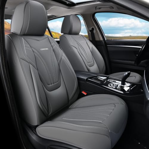 Image of Coverado Car Seat Covers Front Seats, 2 Piece Car Seat Protector with Lumbar Support & Removable Headrest, Breathable Leather Seat Cushion Universal Fit for Truck Automotive Vehicles Gray