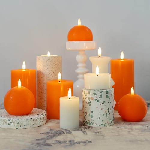 Velas LED naranjas de cera real con mando a distancia para decoración en set 7