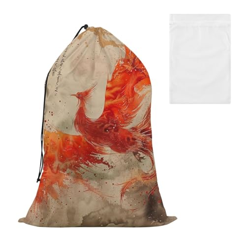 Phoenix Bird - Bolsa de almacenamiento para ropa sucia con pintura de tinta china y dorada roja para prendas delicadas con bolsa de lavado de malla para lavandería, para dormitorio universitario
