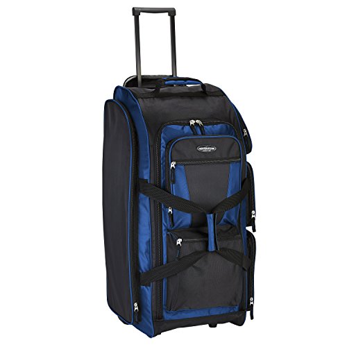 Travelers Club Xpedition 30 Inch Multi-Pocket Upright Rolling Duffel Bag, Neon Blue, 30-Inch