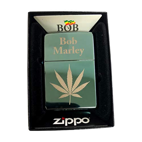 Zippo Custom Lighter - High Polish Green Bob Marley Pot Leaf Reggae Music Stoner Marijuana