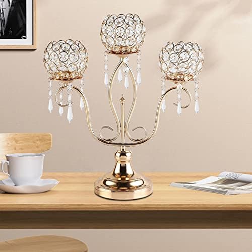 kowaku Crystal Candle Holder 3 Arms Tea Light Holders Candlestick Candelabra Candelabrum for Christmas Anniversary Party Wedding Banquet Decoration
