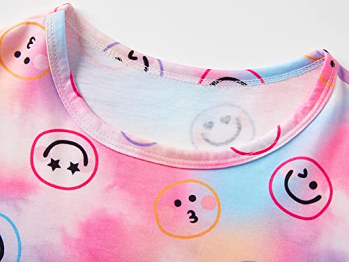 Beezizac Neon Tie Dye Spiral Pattern/Butterfly Pajamas for Girls Tee & Shorts PJ Set Size 6-182