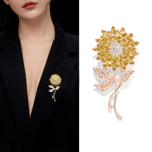 Image of Rhinestone Flower Brooch Pin Pink Blue Crystal Sunflower Brooch Big Large Bouquet Brooch Pin Wedding Ball Birthday Party Brooch Elegant Clothing Hat Bag Accessories Jewelly for Women