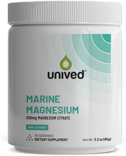 Unived Marine Magnesium, Aquamin Magnesium Citrate 300mg from Sea Water, Nerve Function, Muscle Health, Sleep and Recovery Support, 30 Servings