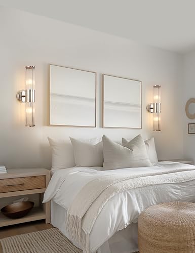 Image of DORESshop Silver Wall Sconce, 19.6 inch Sconces Lighting, 2-Light Modern Light Fixtures, Bathroom Vanity Light for Living Room, Bedroom, Sconces Wall Decor, 1pack
