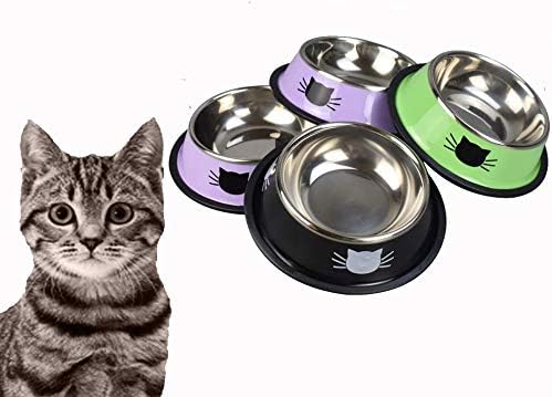 Yasma Cat Bowls Stainless Steel Pet Cat Bowl Kitten Rabbit Cat Dish Bowl with Cute Cats Painted cat Food Dish Easy to Clean Durable Cat…