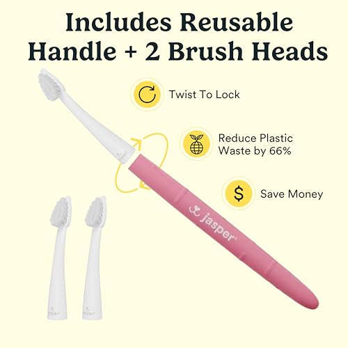 Image of Jasper Microbrush Vet Approved Cat Toothbrush, Soft-Bristled Toothbrush Kit for Felines & Small Dogs, Non-Slip Handle with 2 Replaceable Tooth Brush Heads, Use with Cat Toothpaste, 2-Pack, Rose Pink