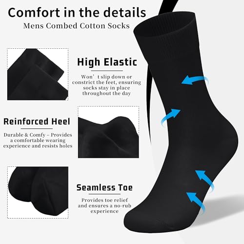 Men's Black Dress Socks Combed Cotton Thin Soft Lightweight Comfort Classic Bussiness Crew Socks for Men2