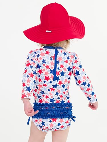 Image of RuffleButts Baby Girls UPF 50+ Sun Protection Floral Printed Long Sleeve One Piece Rash Guard Swimsuit with Zipper