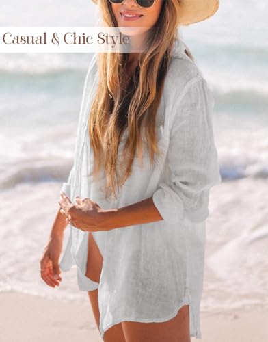 Swimsuit Coverup for Women Bathing Suit Bikini Cover Up Long Sleeve Button Down Beach Shirt 2025 Clothes3