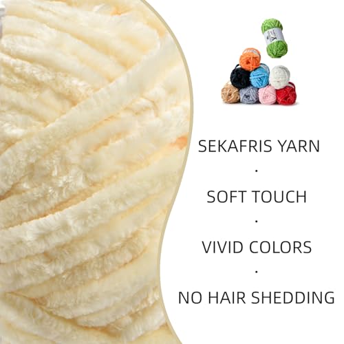 Image of 4 Pack Plush Chenille Chunky Yarn - Fluffy Velvet Yarn Crochet for Blanket Knitting and Crocheting - Soft Baby Yarns for Crocheting - Amigurumi Crochet Yarns 100g (87yds) (4 Milky White)