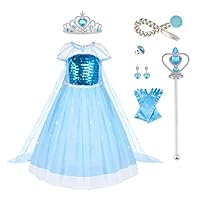 URAQT Princess Dress with Crown, Wand, Gloves, Tiara - Princess Costume for Girls, Kids Fancy Dress for Carnival, Party, Halloween, Cosplay