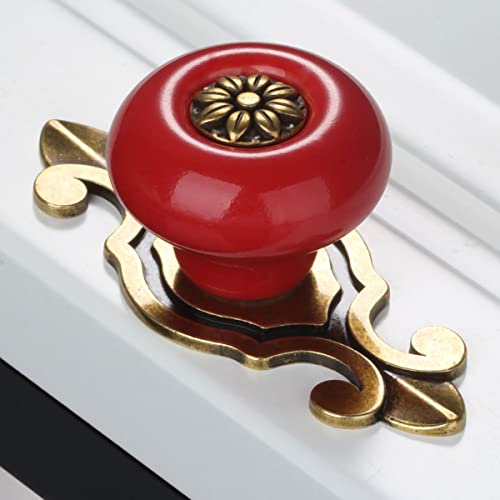 Marstree 2 In 1 Vintage Ceramic Drawer Cabinet Knobs And Pulls For Diy Home Furniture Cabinet Dresser Cupboard Bin Door Handles, Pack Of 8 (Red-Bronze) #TOP4