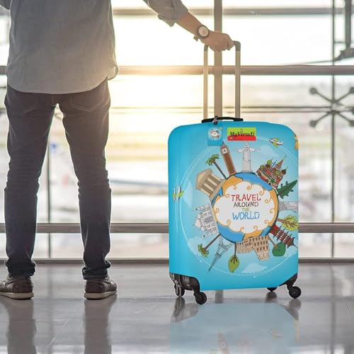 Image of Trolley Printed Cover Luggage Bag Polyester | Trolley Bags | Suitcase | Travel | Protector | Printed | Washable| Anti-Scratch Blue (Blue, 76 CM)