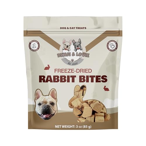 Benji & Louie Freeze Dried Rabbit Bites for Dogs & Cats from Rabbit Meat Single Ingredient Treats Grain-Free 3 oz (85 g)
