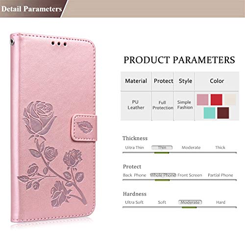 Ccsmall Wallet Case For Xiaomi Redmi 10A, [Wrist Strap] Rose Flower Cover With Credit Card Holder Cash Pockets Flip Phone Case For Xiaomi Redmi 10A Rs Pink #TOP1