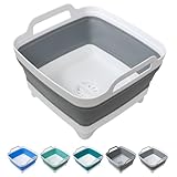 Dishpan for Washing Dishes, 2.4Gal/9L Wash Basin with Draining Plug Carry Handles, Collapsible Bucket for Cleaning, Portable Sink, Foldable Plastic Tub