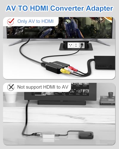 Image of RCA to HDMI Converter, AV to HDMI Converter, Composite to HDMI Adapter Supports PAL /NTSC for PS2 /VHS /VCR /Blue-Ray DVD ect.